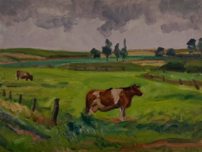 Dutch Landscape with Cows — Oil painting, Canvas, 46.00×61.00cm — Theodoros Markellos